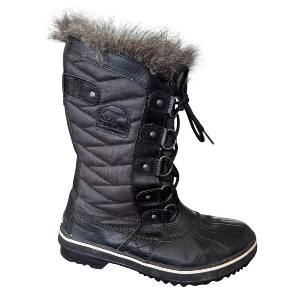 Sorel Women's Tofino II Waterproof Snow Boots Black Stone Faux Fur Lined Size 8